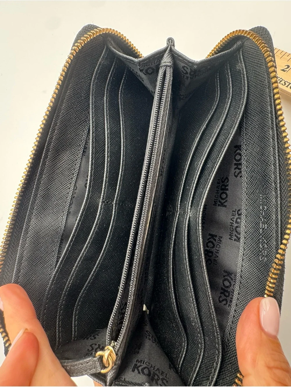 Michael Kors Black Snake-Embossed Zip Wallet with Gold Plaque